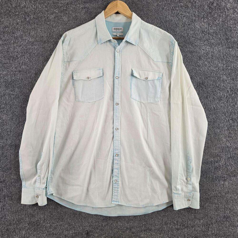 Dondup Shirt Mens XL Western Snap Button Long Sleeve Chambray Slim Italy Rodeo